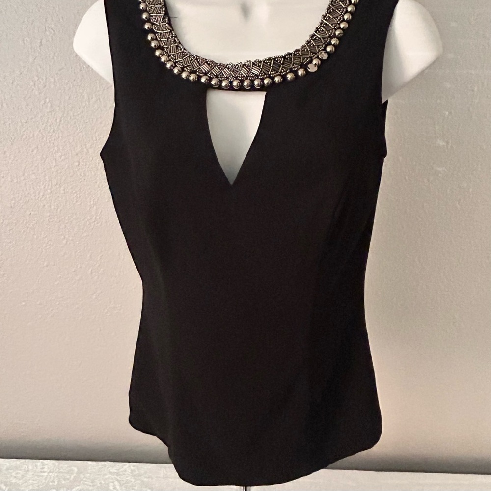XOXO Black Sleeveless Holiday Blouse with Embellished Neckline Small